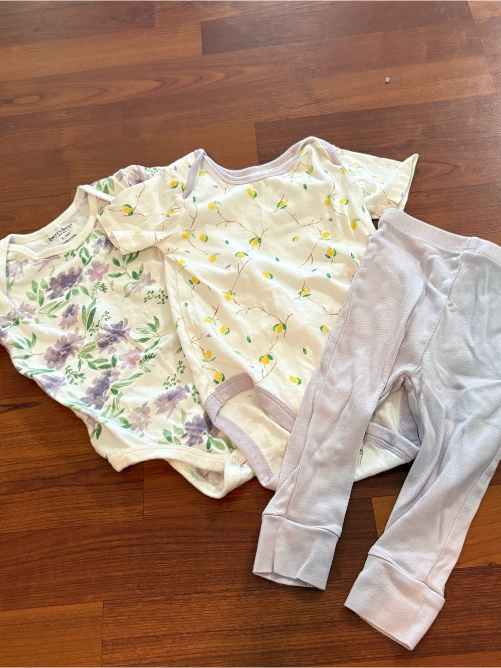 Burt’s Bee’s 6-9 month baby Girl 3-Piece Set - Floral, Lemon & Light Lavender